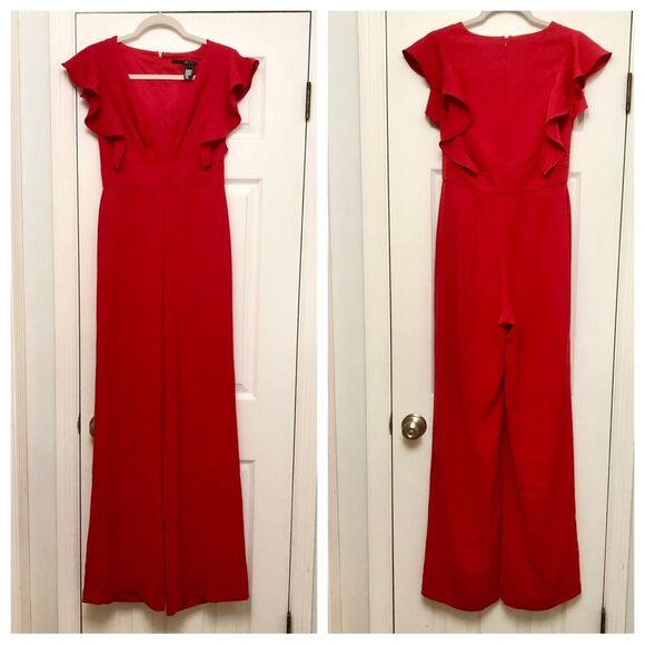 Jay Godfrey JayGodfrey Jumpsuit Red Flutter Sleeve Ruffle Trim Sleeveless 4 - Picture 2 of 5
